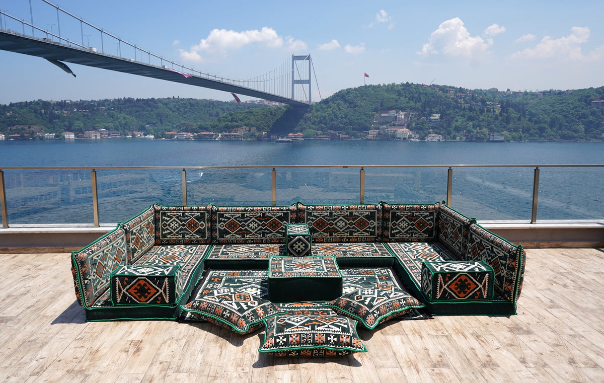 U Shaped Floor Seating Sofa, Arabic Jalsa, Moroccan Sofa Set