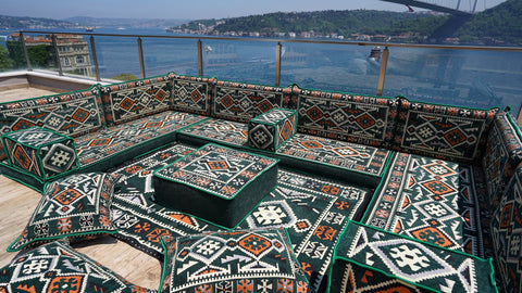 U Shaped Floor Seating Sofa, Arabic Jalsa, Moroccan Sofa Set