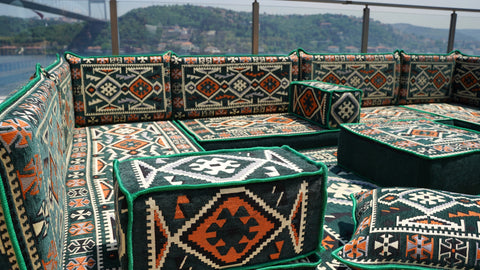 U Shaped Floor Seating Sofa, Arabic Jalsa, Moroccan Sofa Set