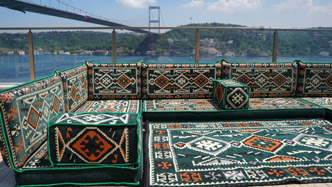 U Shaped Floor Seating Sofa, Arabic Jalsa, Moroccan Sofa Set