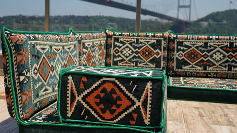 U Shaped Floor Seating Sofa, Arabic Jalsa, Moroccan Sofa Set