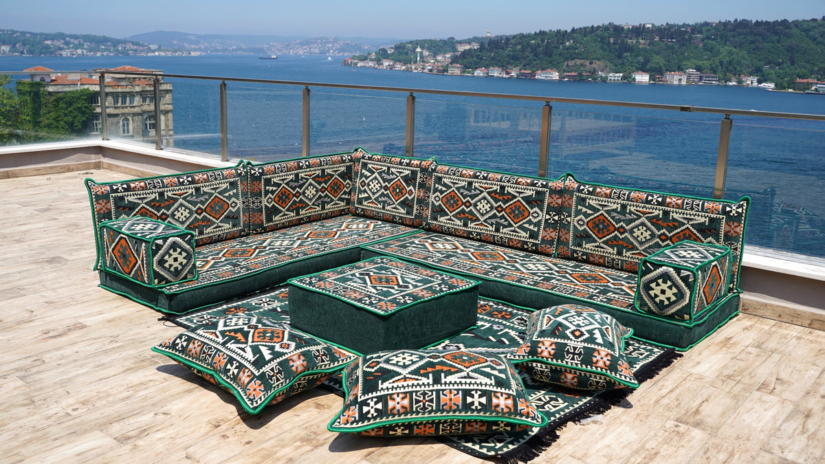 L Shaped Moroccan Sofa, Turkish Floor Sofa Set, Majlis Sofa