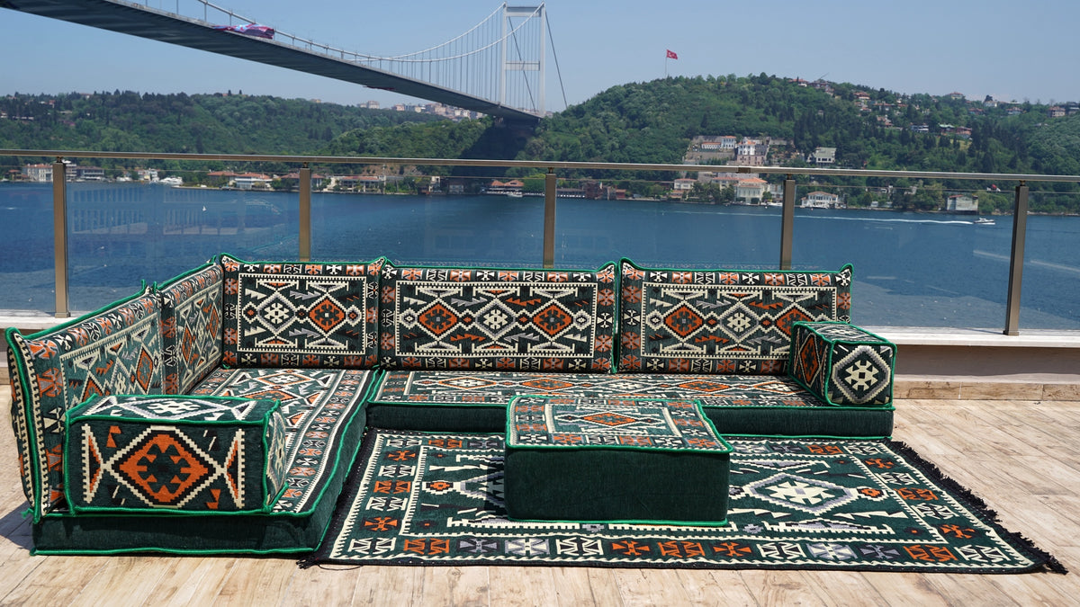 L Shaped Moroccan Sofa, Turkish Floor Sofa Set, Majlis Sofa