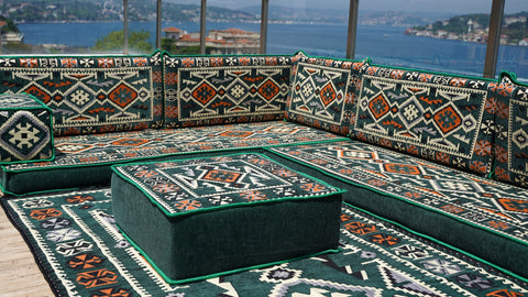 L Shaped Moroccan Sofa, Turkish Floor Sofa Set, Majlis Sofa