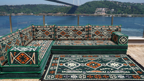 L Shaped Moroccan Sofa, Turkish Floor Sofa Set, Majlis Sofa