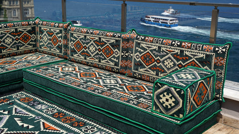 L Shaped Moroccan Sofa, Turkish Floor Sofa Set, Majlis Sofa