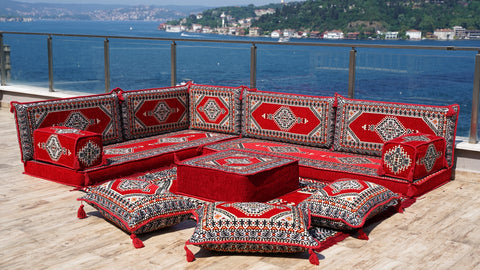 Moroccan Sofa, L Shaped Floor Sofa, Turkish Seating Pillows Set