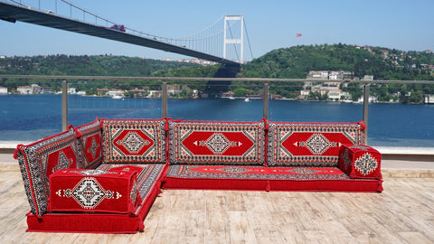 Moroccan Sofa, L Shaped Floor Sofa, Turkish Seating Pillows Set