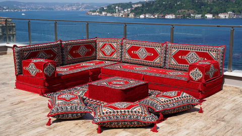 Moroccan Sofa, L Shaped Floor Sofa, Turkish Seating Pillows Set