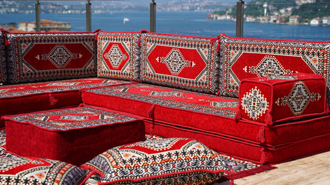 Moroccan Sofa, L Shaped Floor Sofa, Turkish Seating Pillows Set