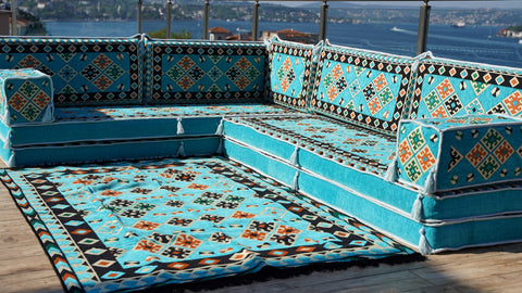 L Shaped Arabic Floor Seating, Turkish Sofa, Handmade Arabic Sofa