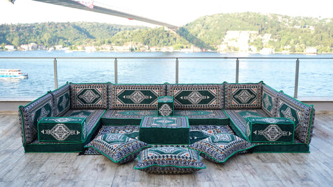 U Shaped Turkish Seating Set, Moroccan Sofa Set, Arabic Floor Seating