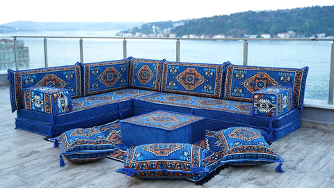 L Shaped Arabic Sofa, Turkish Floor Seating Set, Arabic Majlis Set