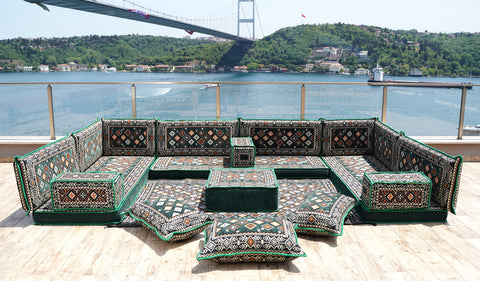 U Shaped Arabic Sofa, Moroccan Sofa Seating Set, Floor Sofa Set