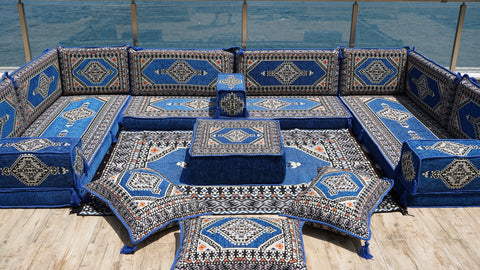 U Shaped Floor Cushions, Moroccan Sofa Set, Arabic Jalsa Seating