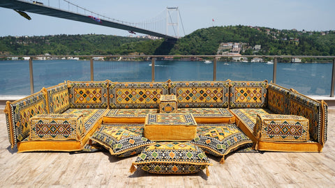 8 Thickness U Sofa Set, Handmade Arabic Sofa, Moroccan Sofa, Floor Seating Set