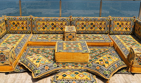 U Shaped Handmade Arabic Sofa, Moroccan Sofa, Floor Seating Set