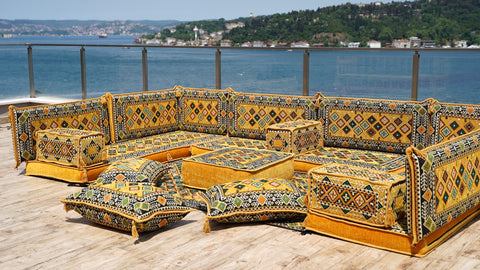 8 Thickness U Sofa Set, Handmade Arabic Sofa, Moroccan Sofa, Floor Seating Set