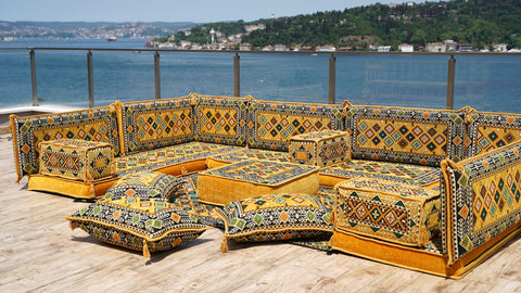 U Shaped Handmade Arabic Sofa, Moroccan Sofa, Floor Seating Set