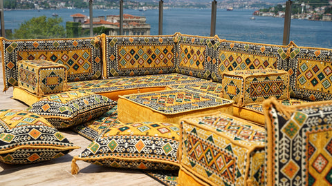 U Shaped Handmade Arabic Sofa, Moroccan Sofa, Floor Seating Set