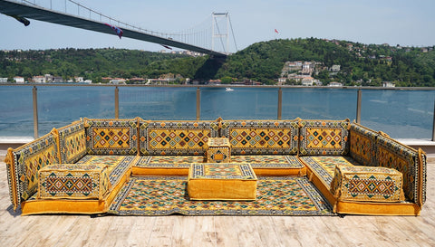 8 Thickness U Sofa Set, Handmade Arabic Sofa, Moroccan Sofa, Floor Seating Set