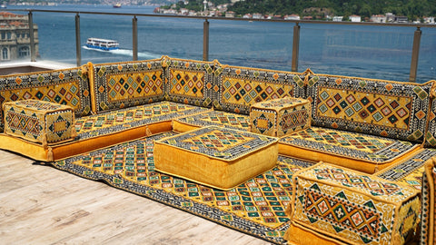 8 Thickness U Sofa Set, Handmade Arabic Sofa, Moroccan Sofa, Floor Seating Set