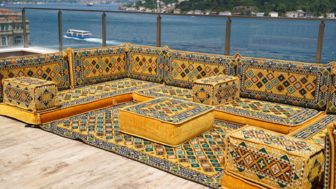 U Shaped Handmade Arabic Sofa, Moroccan Sofa, Floor Seating Set