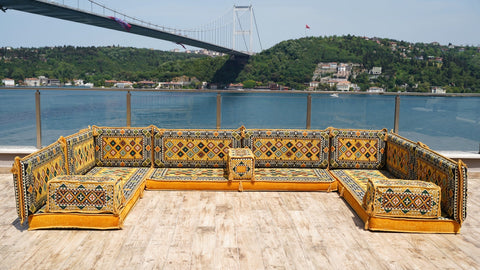 8 Thickness U Sofa Set, Handmade Arabic Sofa, Moroccan Sofa, Floor Seating Set