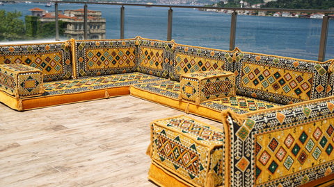 U Shaped Handmade Arabic Sofa, Moroccan Sofa, Floor Seating Set