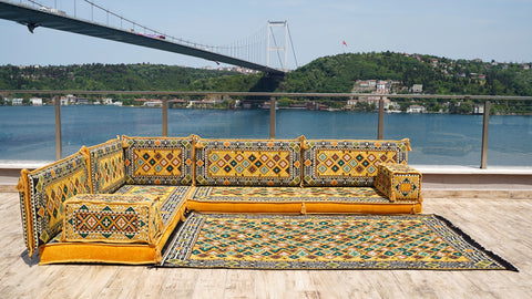 L Shaped Floor Sofa, Turkish Seating Cushions, Arabic Sofa Set