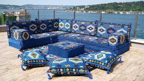 L Shaped Moroccan Sofa, Floor Seating Set, Arabic Jalsa Set