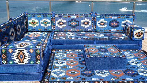 L Shaped Moroccan Sofa, Floor Seating Set, Arabic Jalsa Set