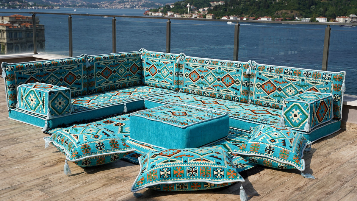 L Shaped Moroccan Sofa, Majlis Sofa, Floor Cushions Set