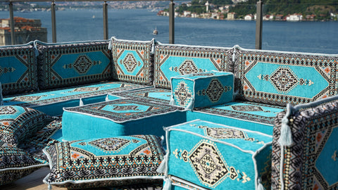 U Shaped Turkish Floor Seating Set, Moroccan Sofa Set, Arabic Jalsa