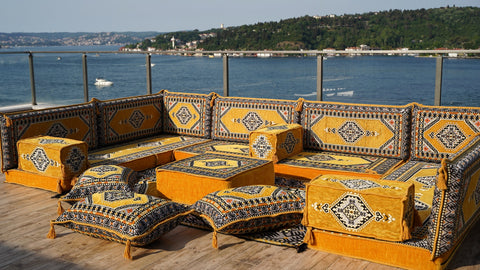 U Shaped Floor Cushions, Moroccan Sofa Set, Arabic Jalsa Seating