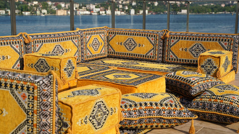 U Shaped Floor Cushions, Moroccan Sofa Set, Arabic Jalsa Seating