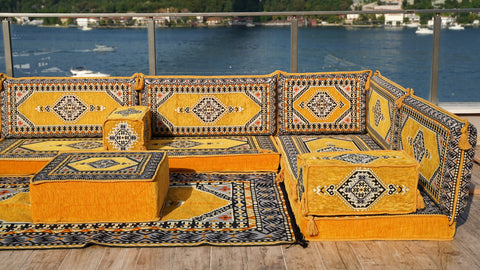 U Shaped Floor Cushions, Moroccan Sofa Set, Arabic Jalsa Seating