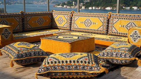 L Shaped Floor Sofa, Turkish Pillows, Floor Seating Set