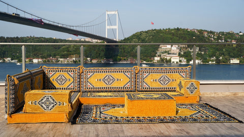 L Shaped Floor Sofa, Turkish Pillows, Floor Seating Set