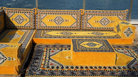 L Shaped Floor Sofa, Turkish Pillows, Floor Seating Set
