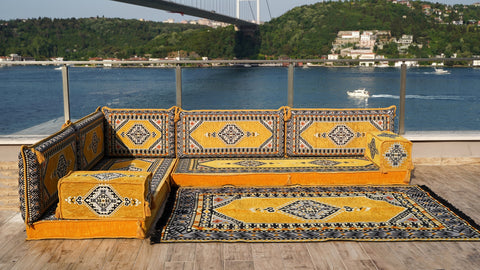 L Shaped Floor Sofa, Turkish Pillows, Floor Seating Set