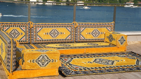 L Shaped Floor Sofa, Turkish Pillows, Floor Seating Set