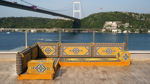 L Shaped Floor Sofa, Turkish Pillows, Floor Seating Set