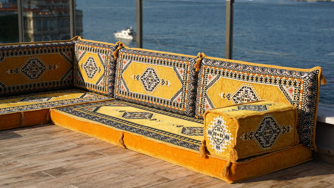 L Shaped Floor Sofa, Turkish Pillows, Floor Seating Set