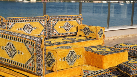 L Shaped Floor Sofa, Turkish Pillows, Floor Seating Set