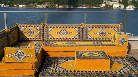 L Shaped Floor Sofa, Turkish Pillows, Floor Seating Set