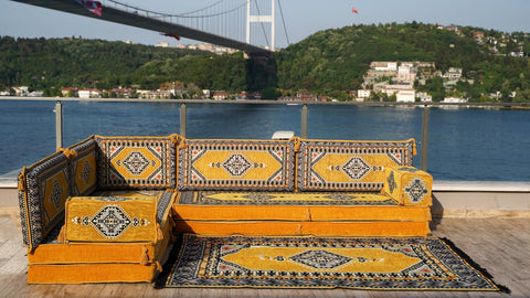 L Shaped Floor Sofa, Turkish Pillows, Floor Seating Set
