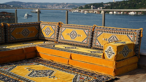 L Shaped Floor Sofa, Turkish Pillows, Floor Seating Set