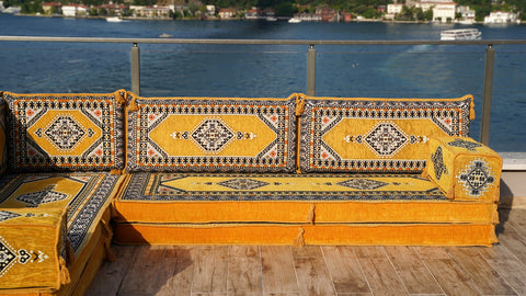 L Shaped Floor Sofa, Turkish Pillows, Floor Seating Set