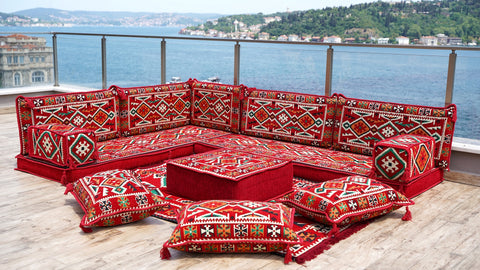 L Shaped Arabic Sofa Set, Majlis Sofa, Floor Cushions Set